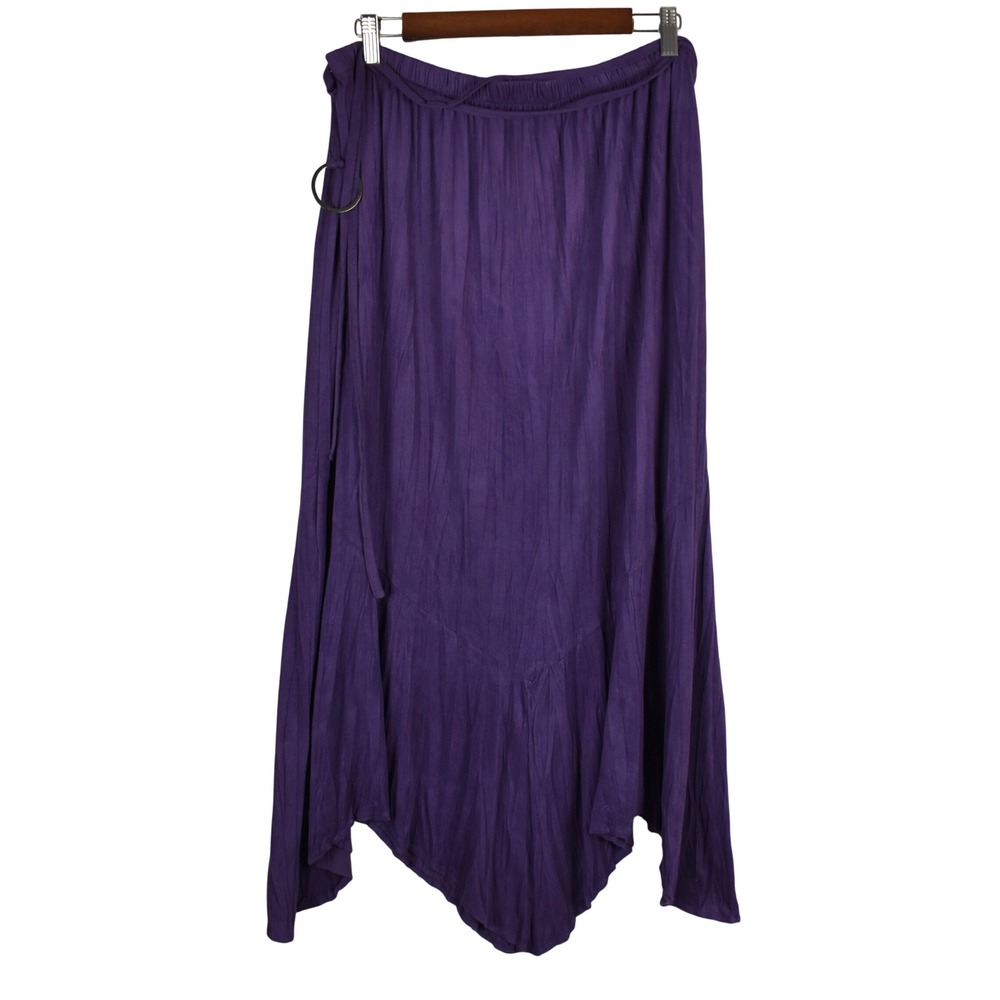 Handkerchief Hem Maxi Skirt Purple Faux Suede Stretch Y2K VTG Boho Whimsigoth XL